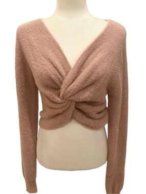 Light Pink Fuzzy Twist Front Cropped Sweater Size L